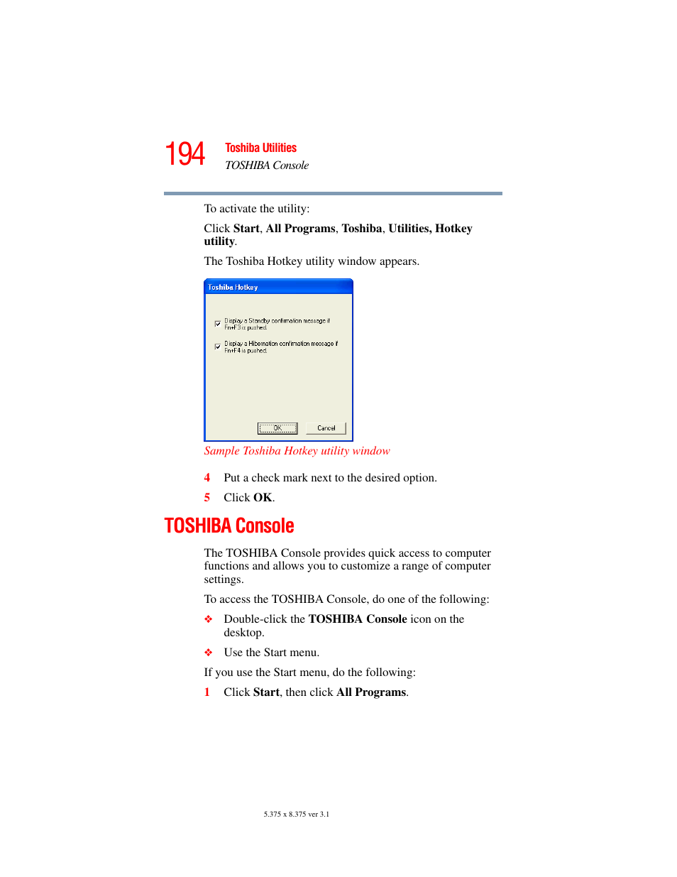 Toshiba console | Toshiba A45 User Manual | Page 194 / 277