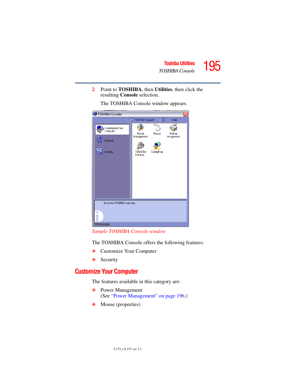Customize your computer | Toshiba A45 User Manual | Page 195 / 277