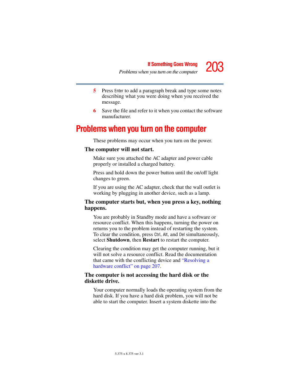 Problems when you turn on the computer | Toshiba A45 User Manual | Page 203 / 277