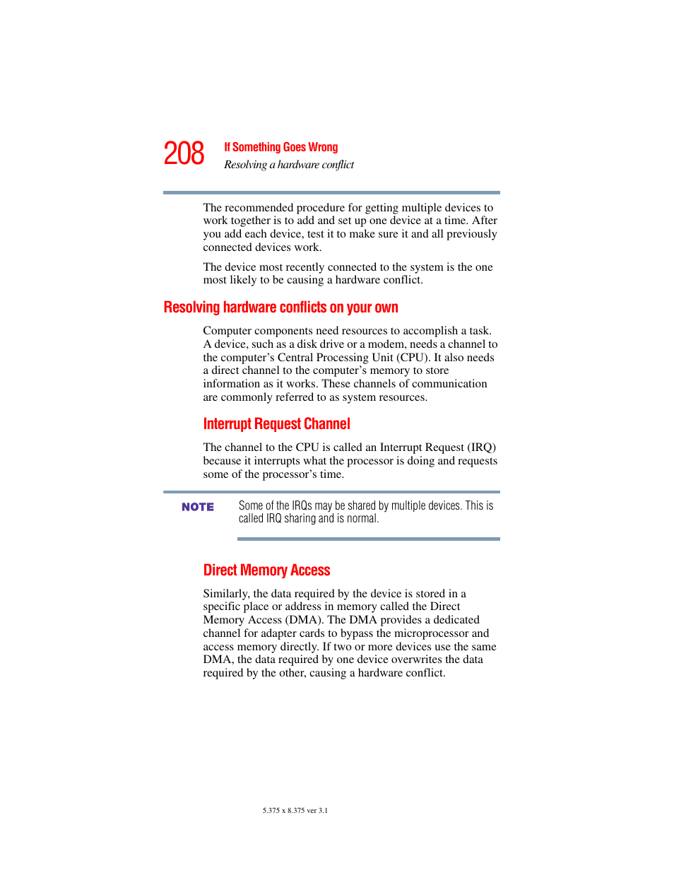 Resolving hardware conflicts on your own | Toshiba A45 User Manual | Page 208 / 277