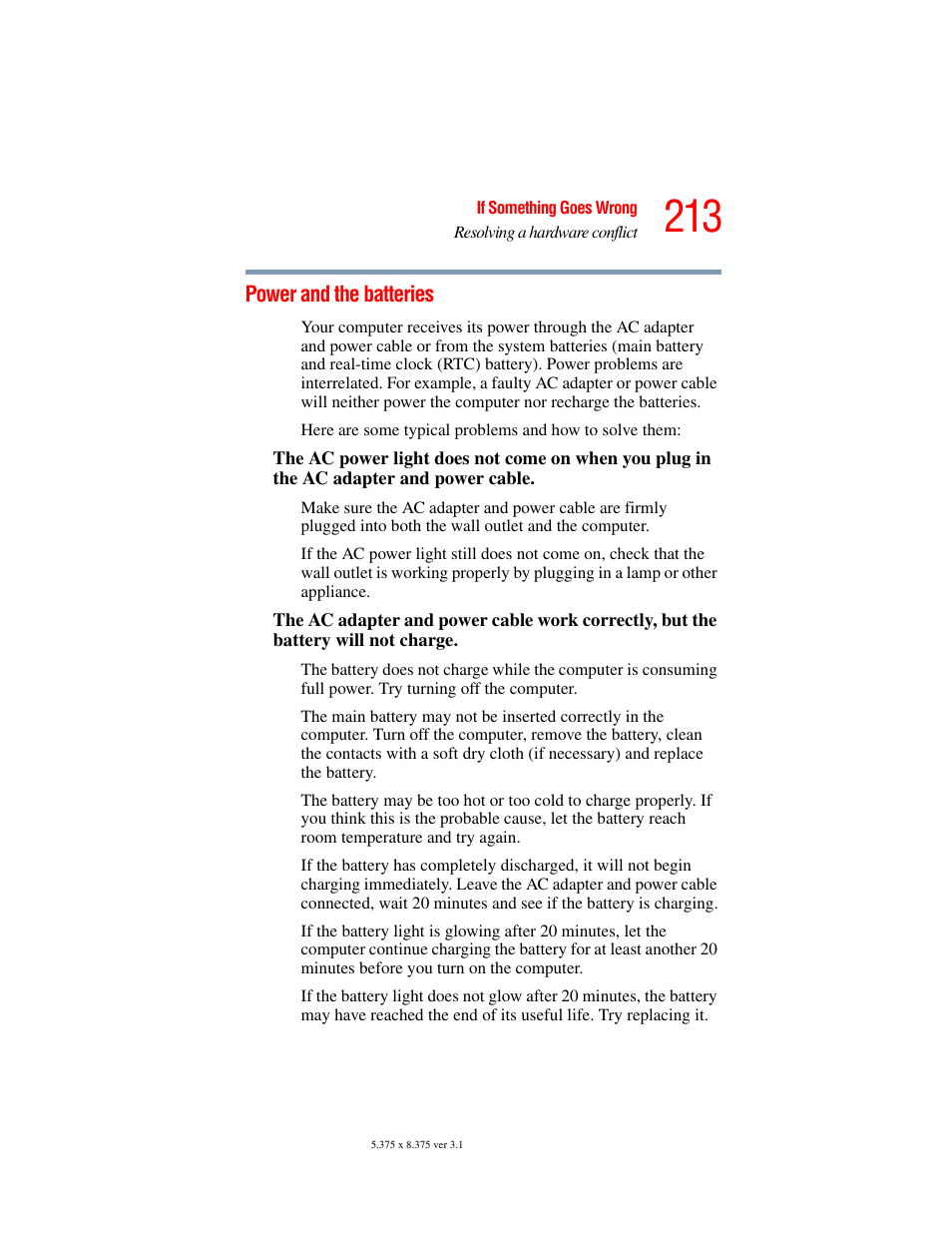 Power and the batteries | Toshiba A45 User Manual | Page 213 / 277