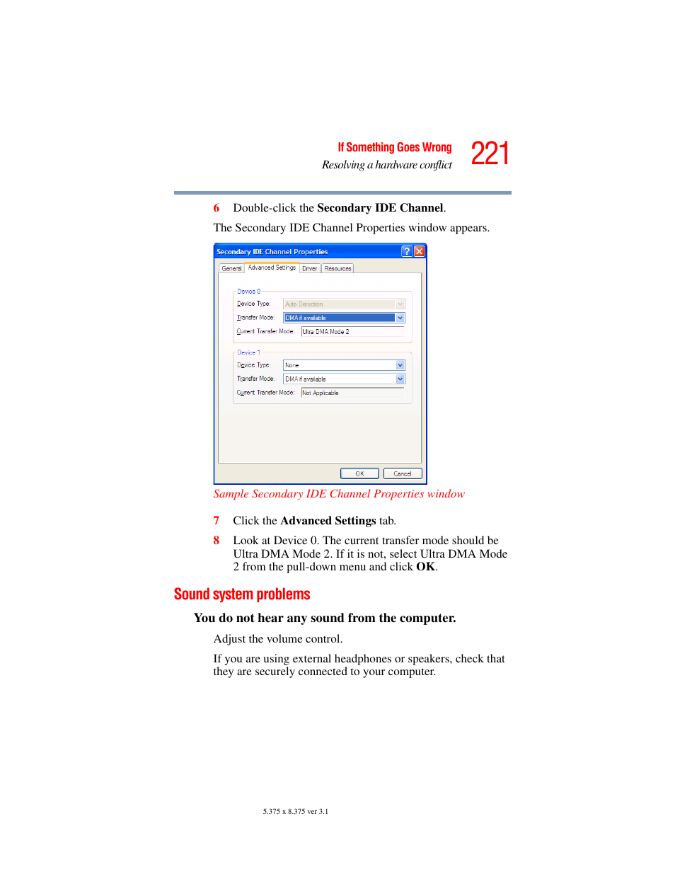 Sound system problems | Toshiba A45 User Manual | Page 221 / 277