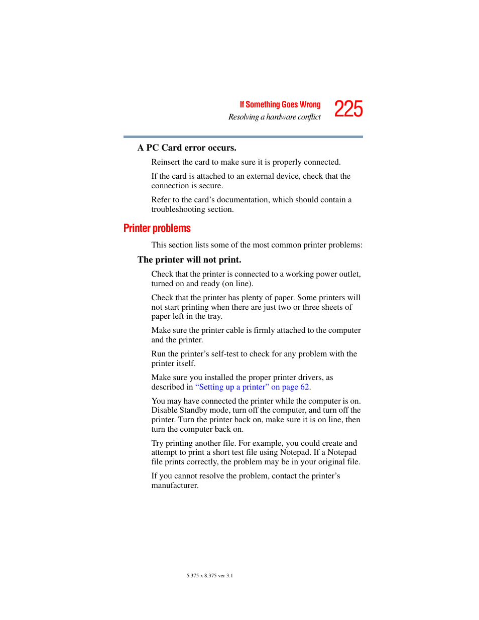 Printer problems | Toshiba A45 User Manual | Page 225 / 277