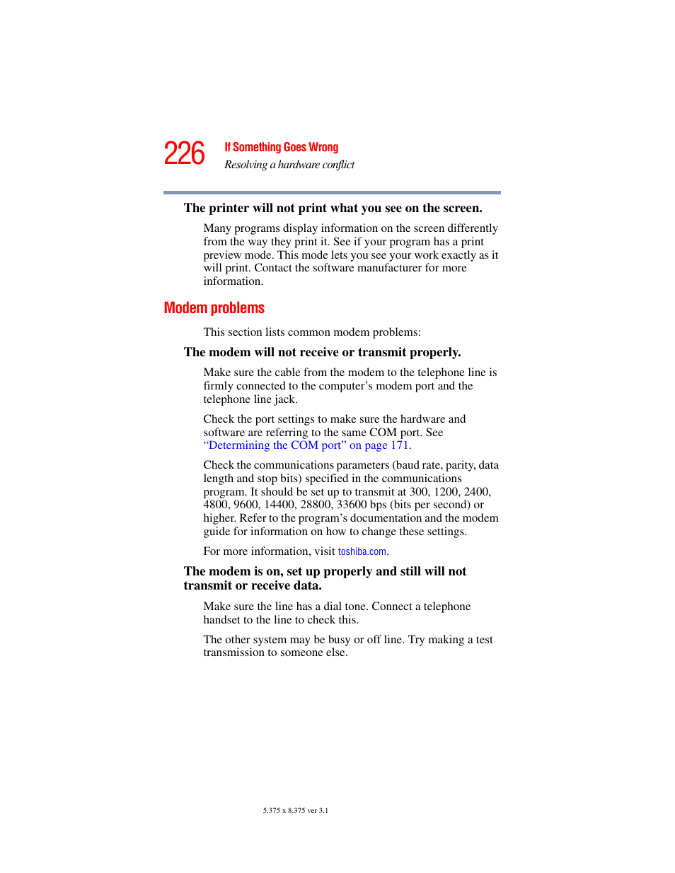 Modem problems | Toshiba A45 User Manual | Page 226 / 277