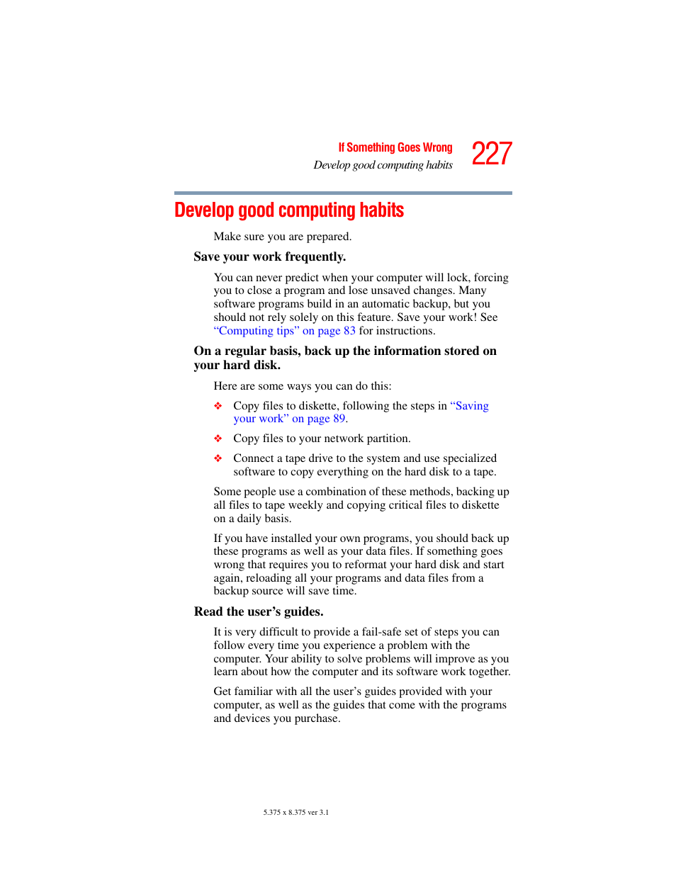 Develop good computing habits | Toshiba A45 User Manual | Page 227 / 277