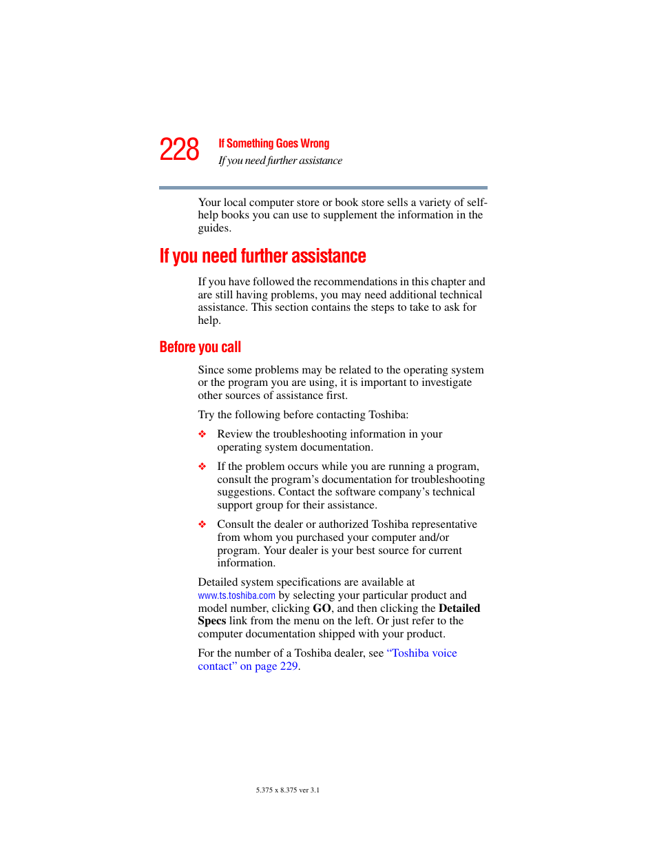 If you need further assistance, Before you call | Toshiba A45 User Manual | Page 228 / 277