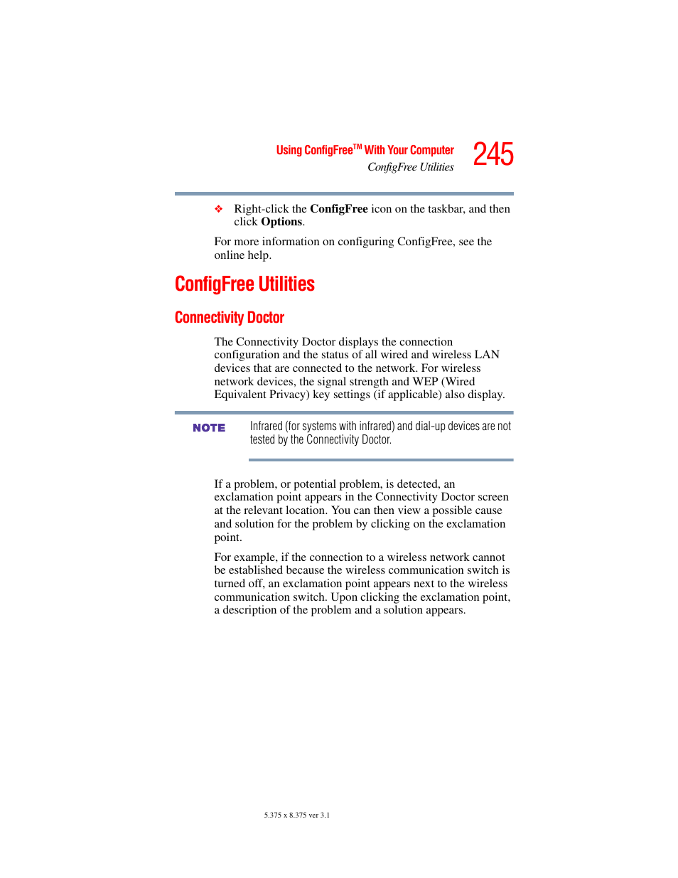 Configfree utilities, Connectivity doctor | Toshiba A45 User Manual | Page 245 / 277