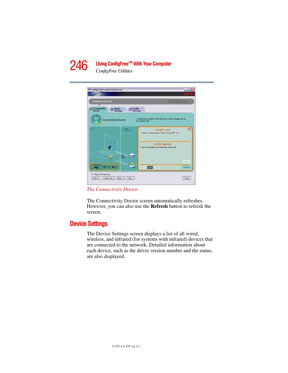 Device settings, Device settings” on | Toshiba A45 User Manual | Page 246 / 277