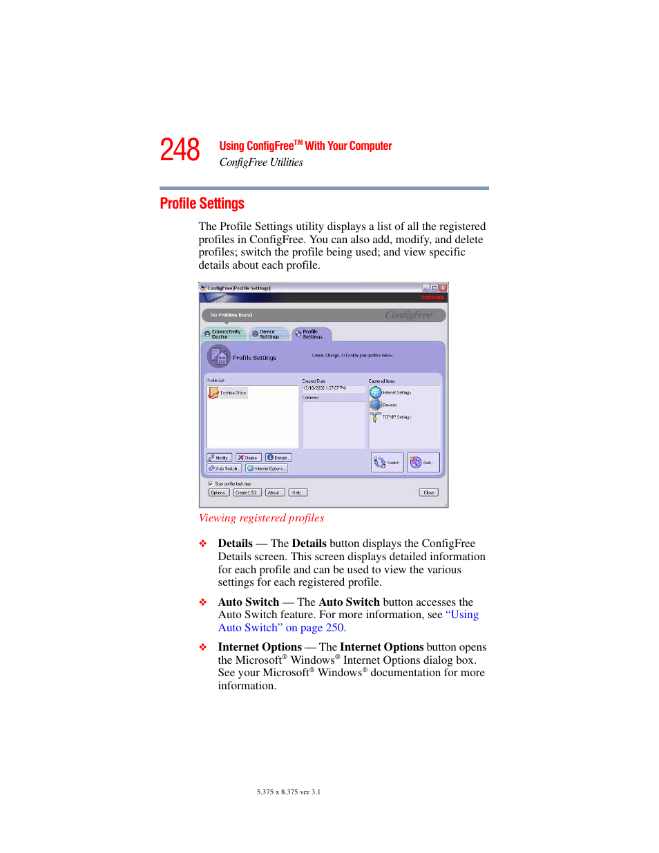 Profile settings, Profile | Toshiba A45 User Manual | Page 248 / 277