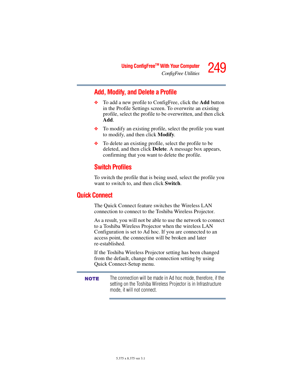 Quick connect | Toshiba A45 User Manual | Page 249 / 277