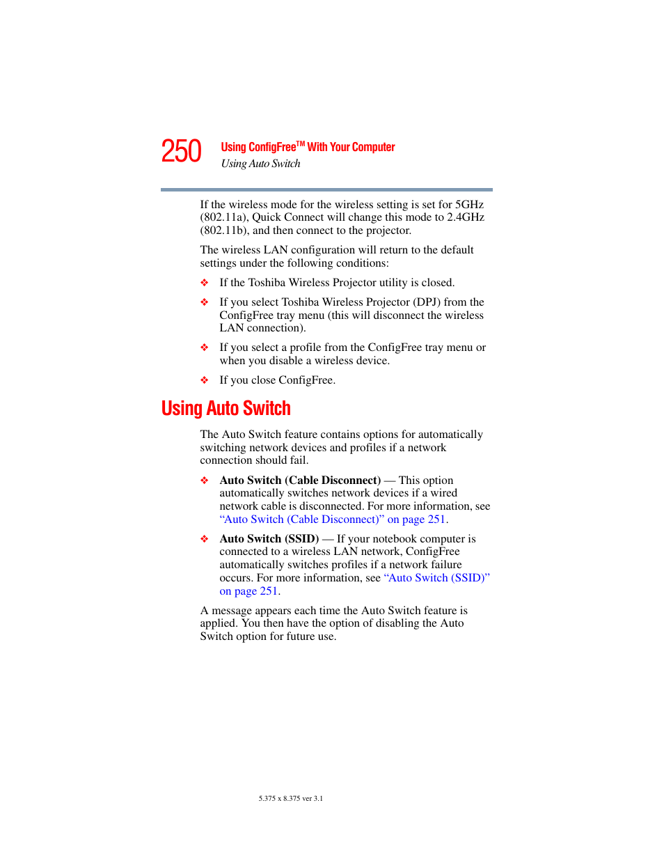 Using auto switch, R more information, see, Using | Toshiba A45 User Manual | Page 250 / 277