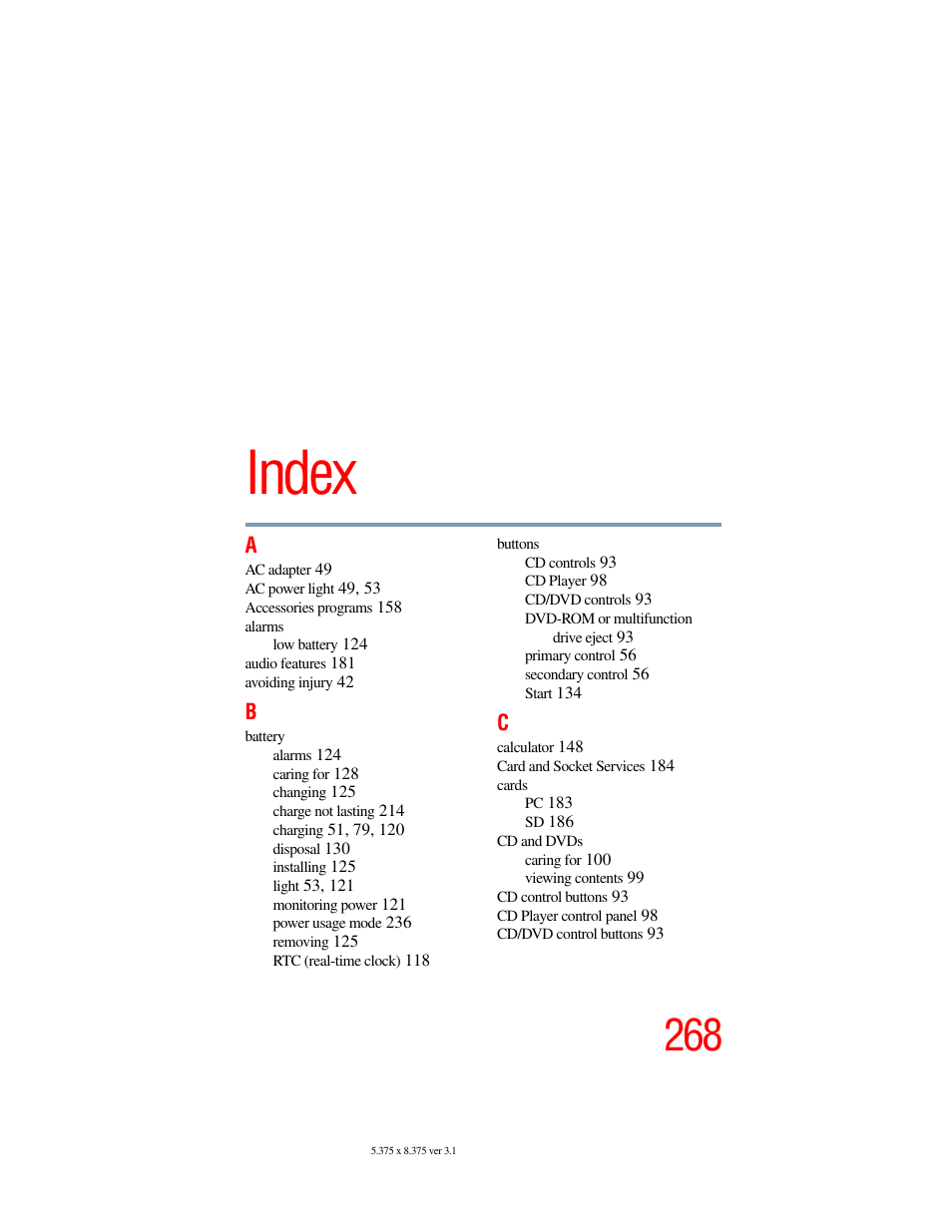 Index | Toshiba A45 User Manual | Page 268 / 277