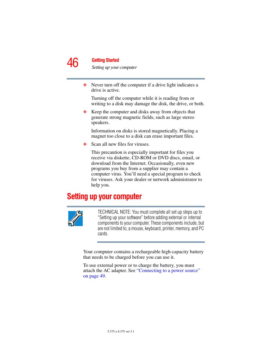 Setting up your computer | Toshiba A45 User Manual | Page 46 / 277