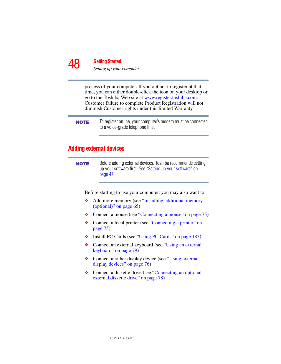 Adding external devices | Toshiba A45 User Manual | Page 48 / 277