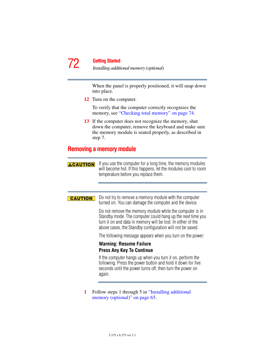 Removing a memory module | Toshiba A45 User Manual | Page 72 / 277