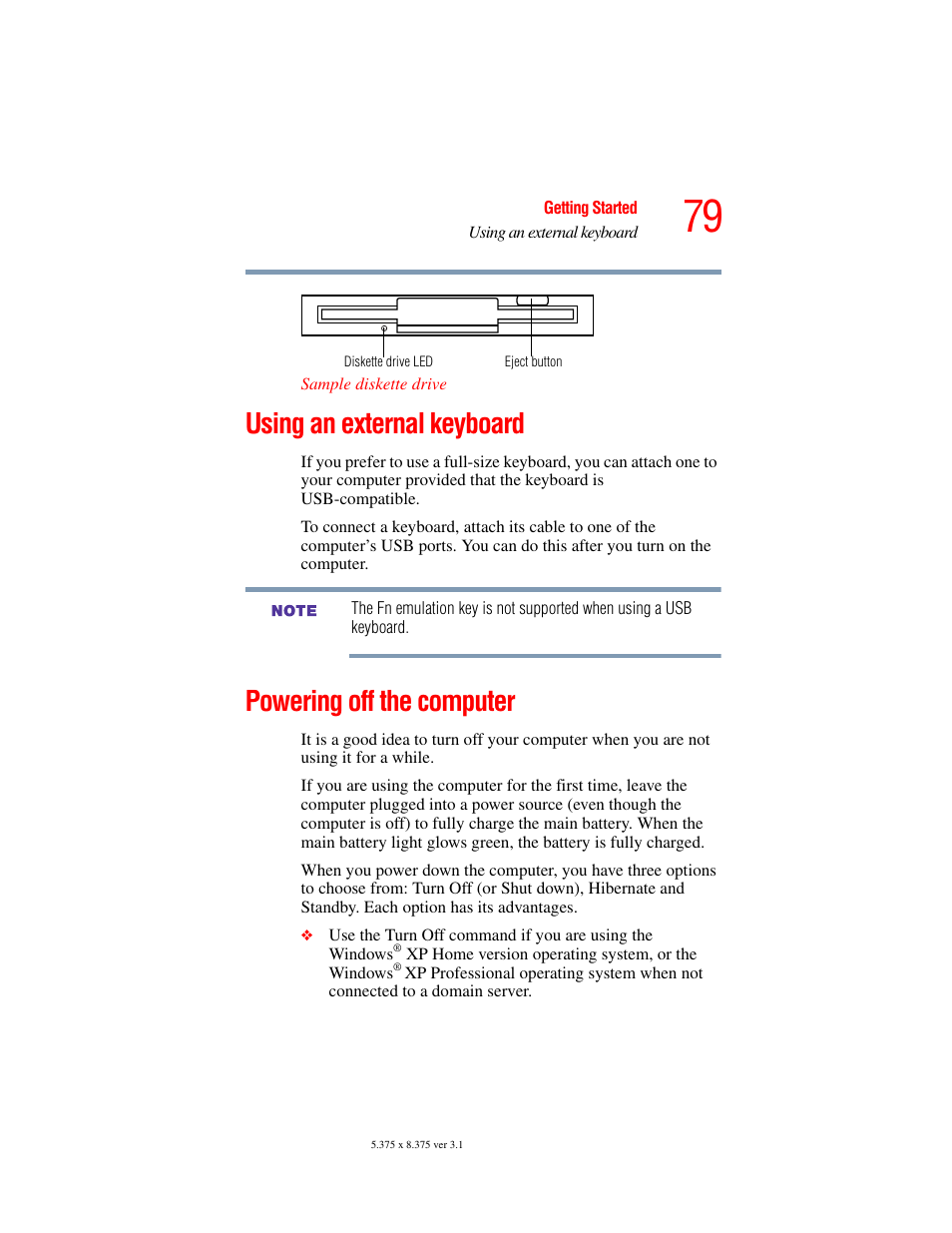 Using an external keyboard, Powering off the computer, Using an external | Toshiba A45 User Manual | Page 79 / 277