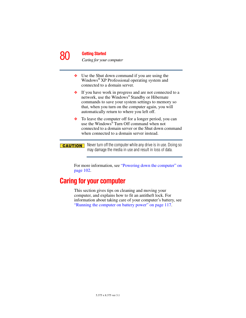 Caring for your computer | Toshiba A45 User Manual | Page 80 / 277