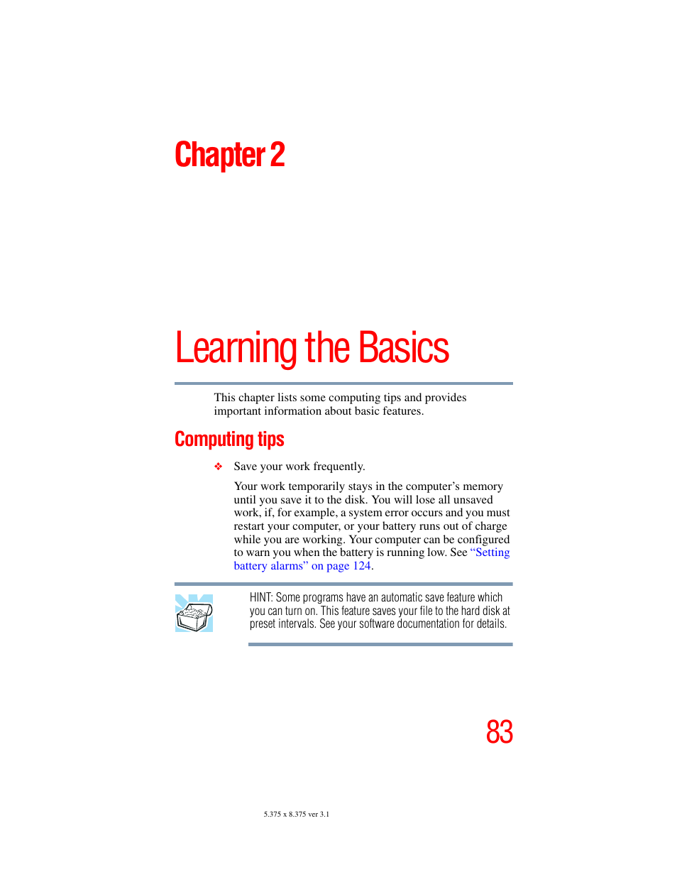 Chapter 2: learning the basics, Computing tips, Learning the basics | Chapter 2 | Toshiba A45 User Manual | Page 83 / 277