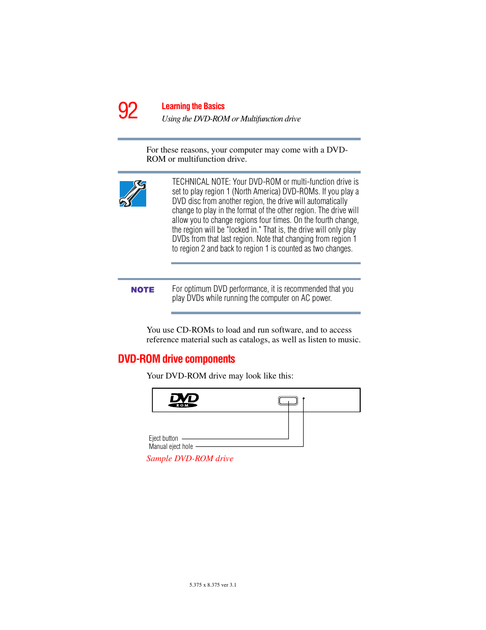 Dvd-rom drive components | Toshiba A45 User Manual | Page 92 / 277