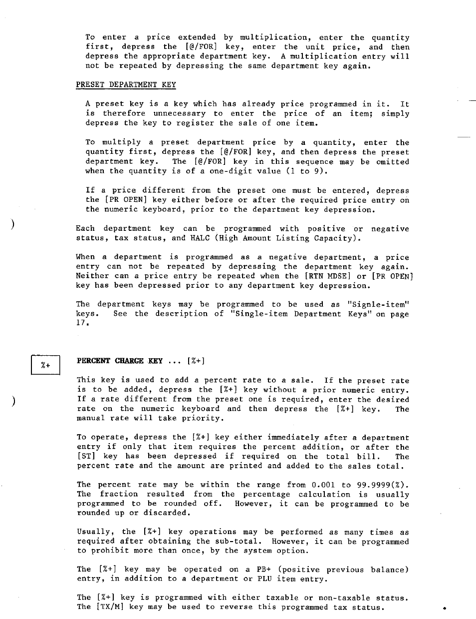Percent charge key | Toshiba TEC MA-230 User Manual | Page 15 / 56