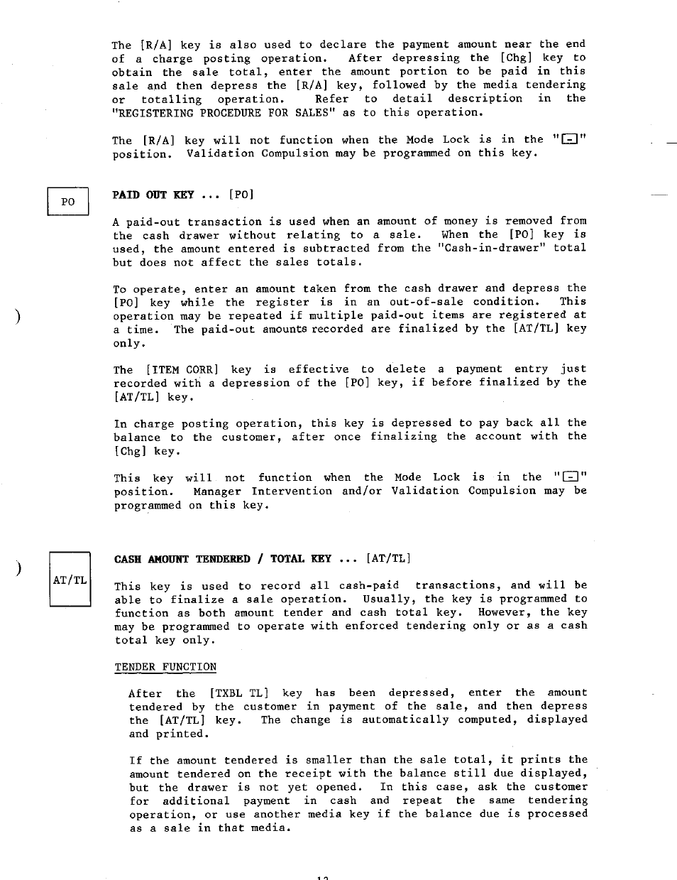 Paid out key, Cash amount tendered / total key | Toshiba TEC MA-230 User Manual | Page 17 / 56