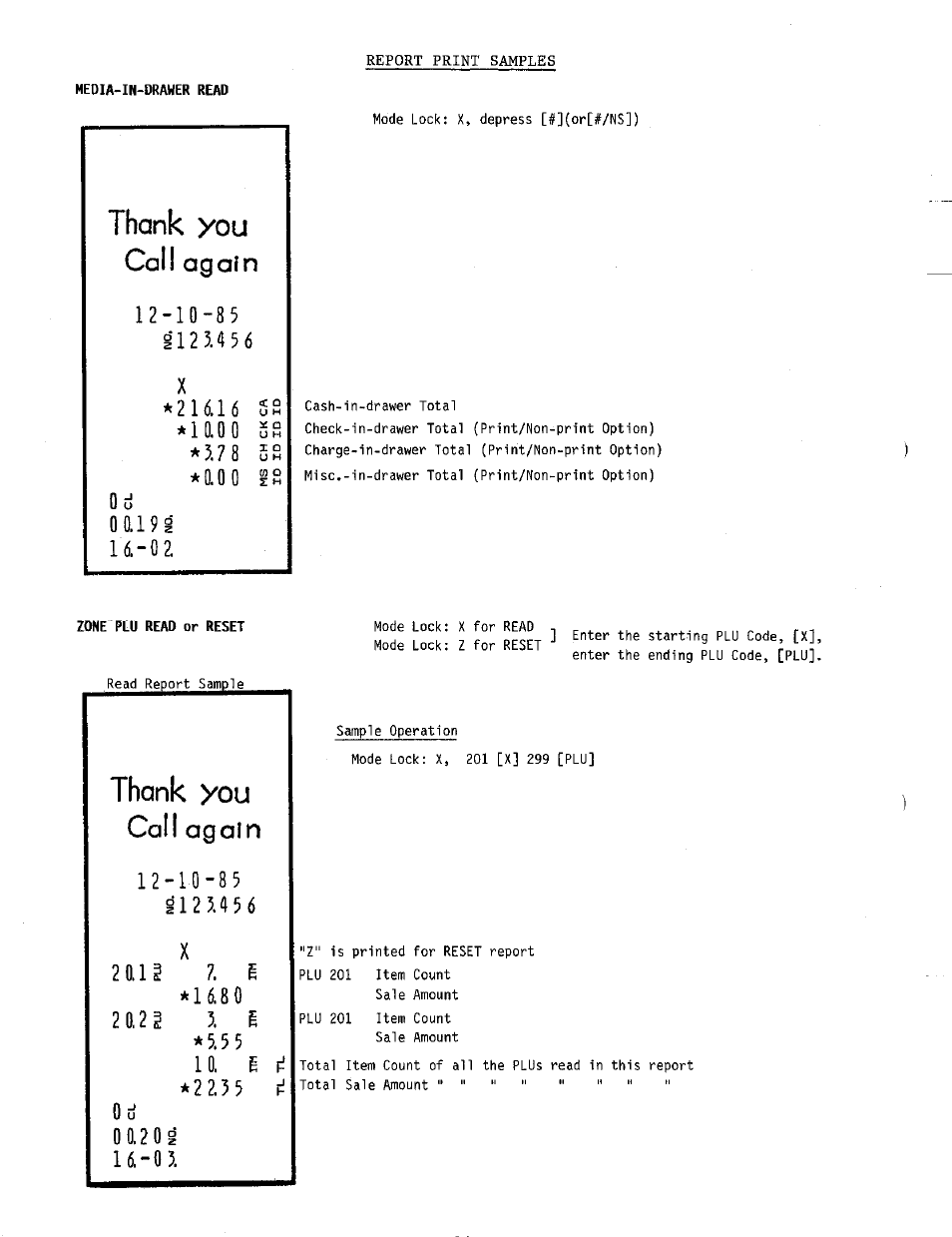 Zone plu read or reset, U-0 3, Call again | Toshiba TEC MA-230 User Manual | Page 40 / 56