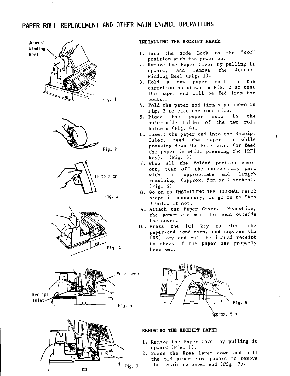 Installing the receipt paper, Removing the receipt paper | Toshiba TEC MA-230 User Manual | Page 50 / 56