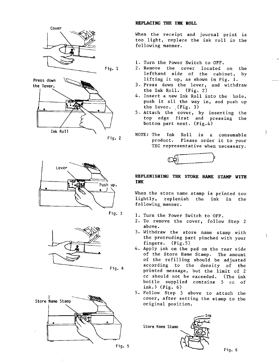 Beplacin6 the ink roll, Replenishing the store name stamp with, Odzzi) | Toshiba TEC MA-230 User Manual | Page 52 / 56