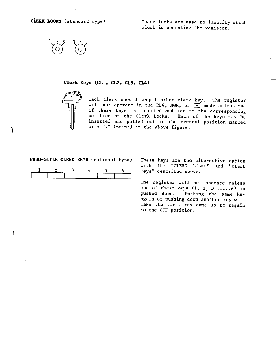 Clerk keys (cll, cl2, cl3, cl4) | Toshiba TEC MA-230 User Manual | Page 7 / 56