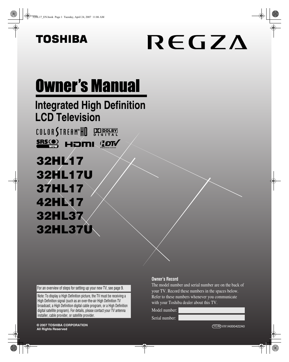 Toshiba 32HL17 User Manual | 70 pages