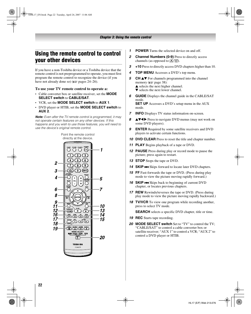 Toshiba 32HL17 User Manual | Page 22 / 70