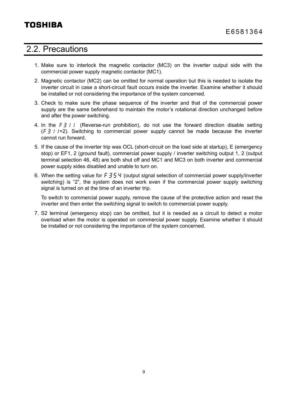 Precautions | Toshiba VF-AS1 User Manual | Page 10 / 10