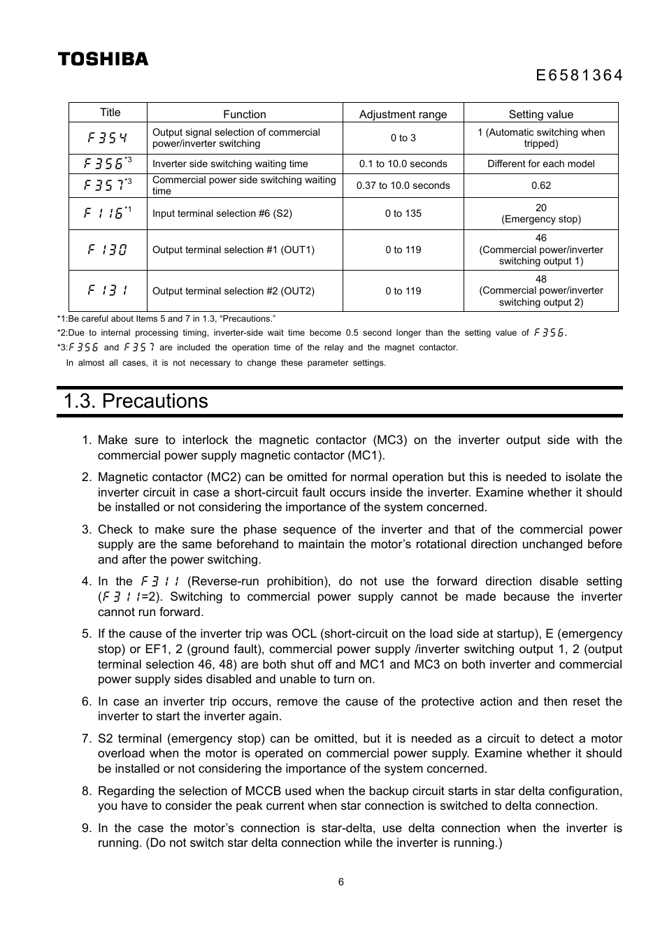 Precautions | Toshiba VF-AS1 User Manual | Page 7 / 10