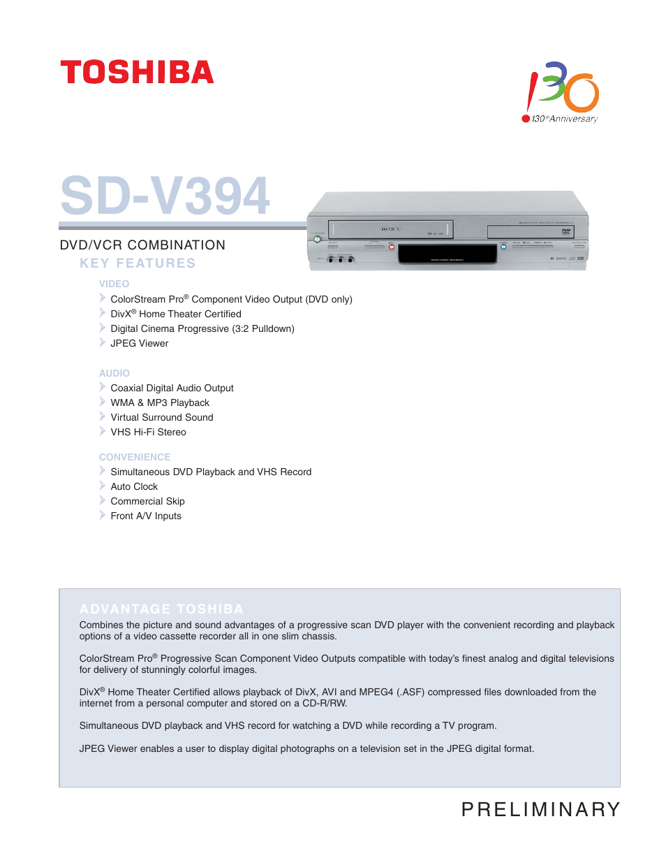 Toshiba SD-V394 User Manual | 2 pages