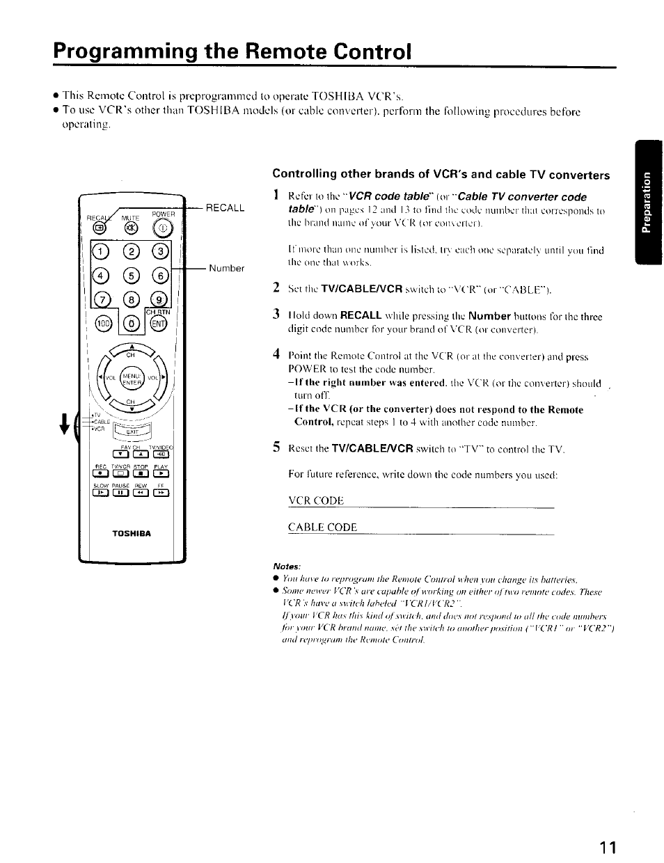 Programming the remote control | Toshiba CZ 36T31 User Manual | Page 11 / 36