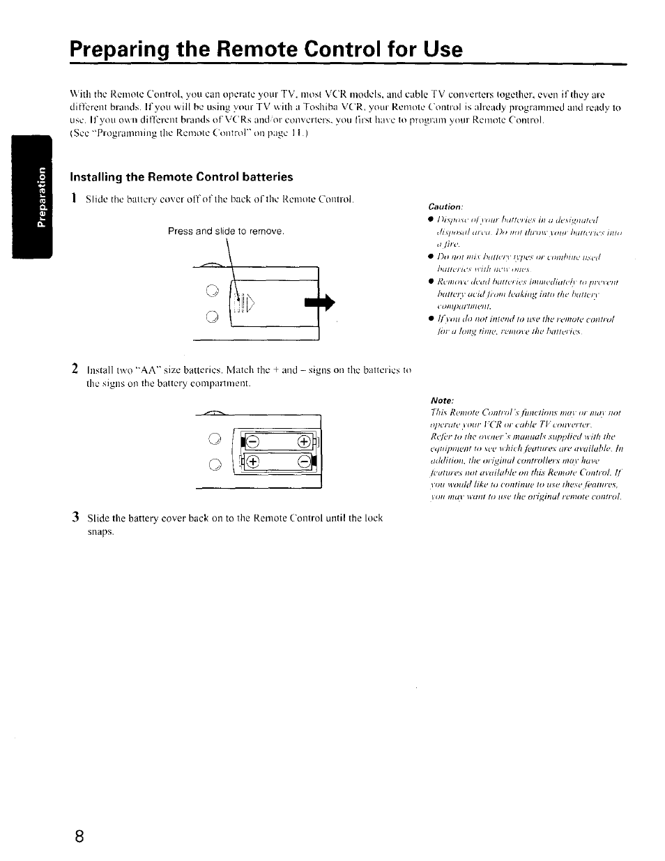 Preparing the remote control for use, Until | Toshiba CZ 36T31 User Manual | Page 8 / 36