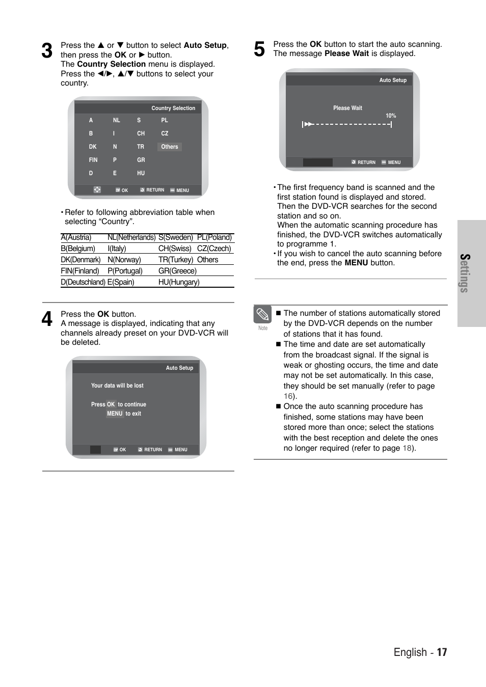 Settings, English - 17 | Toshiba SD-36VESE User Manual | Page 17 / 61