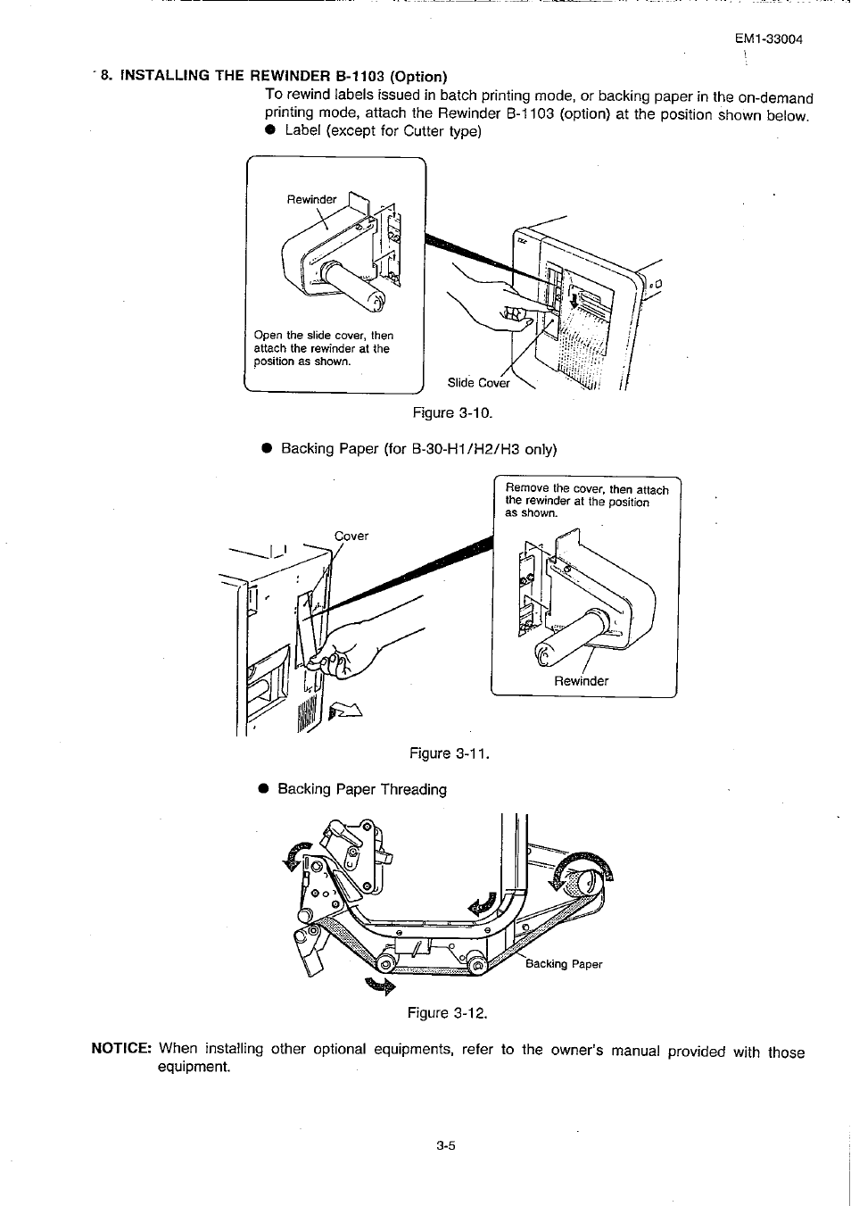 Installing the rewinder b-1103 (option), Installing the rewinder b-1103 -5 | Toshiba TEC B-30 Series User Manual | Page 28 / 49