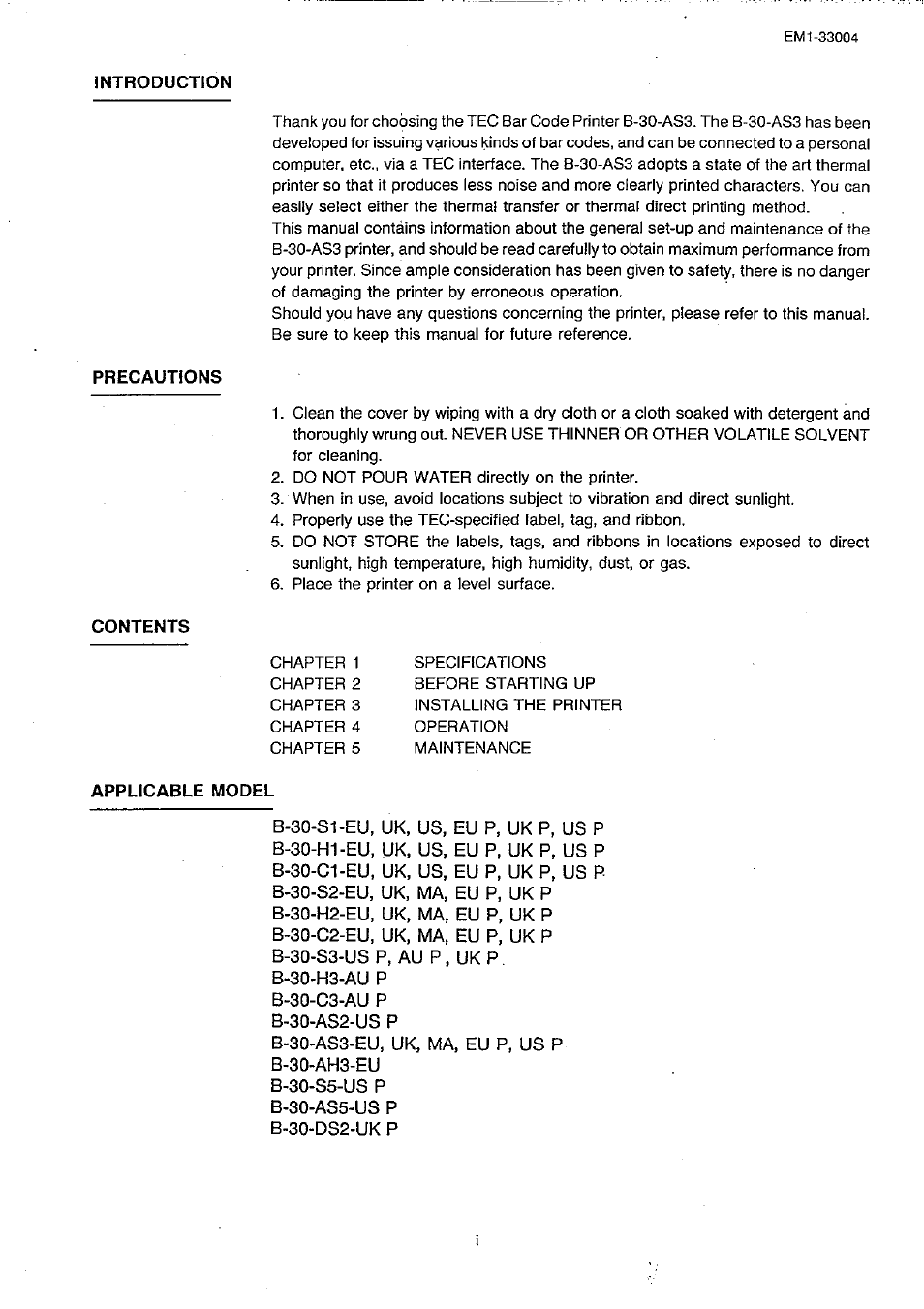 Toshiba TEC B-30 Series User Manual | Page 3 / 49