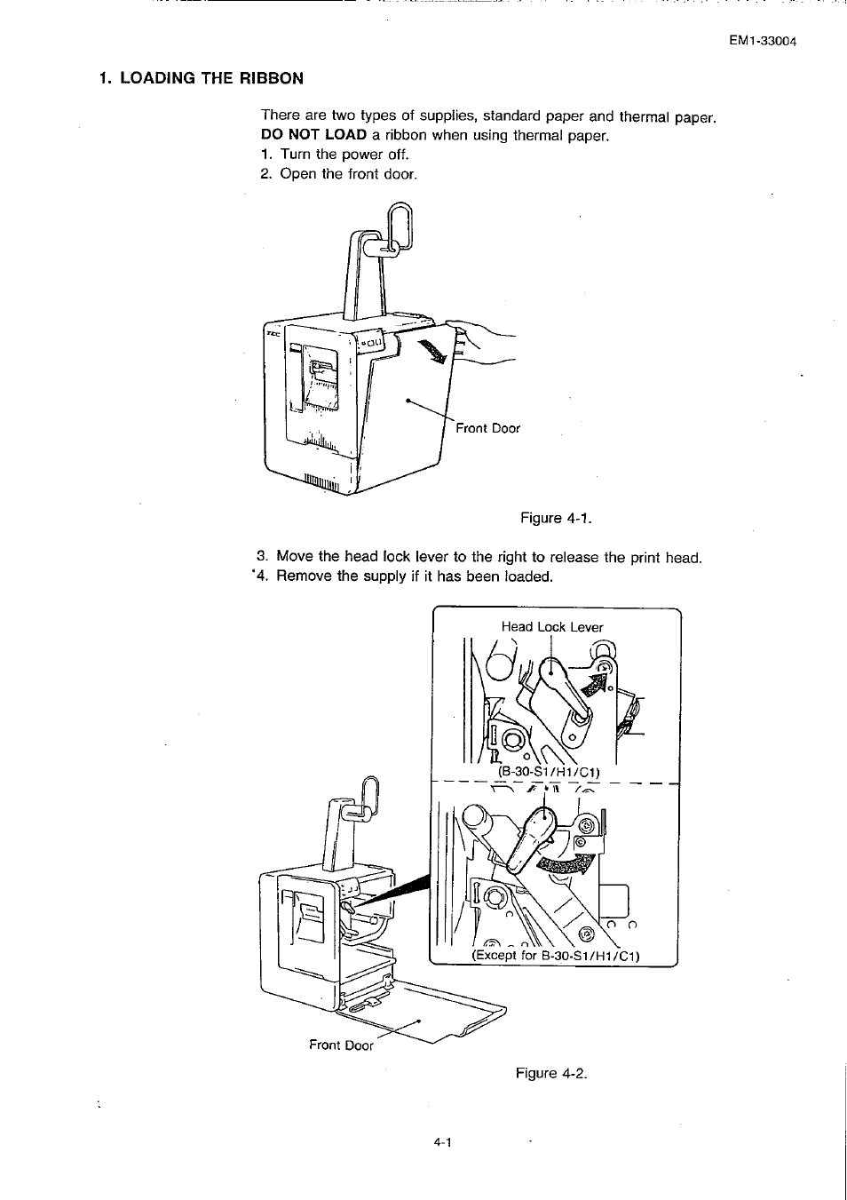 Loading the ribbon, Loading the ribbon - 1 | Toshiba TEC B-30 Series User Manual | Page 30 / 49