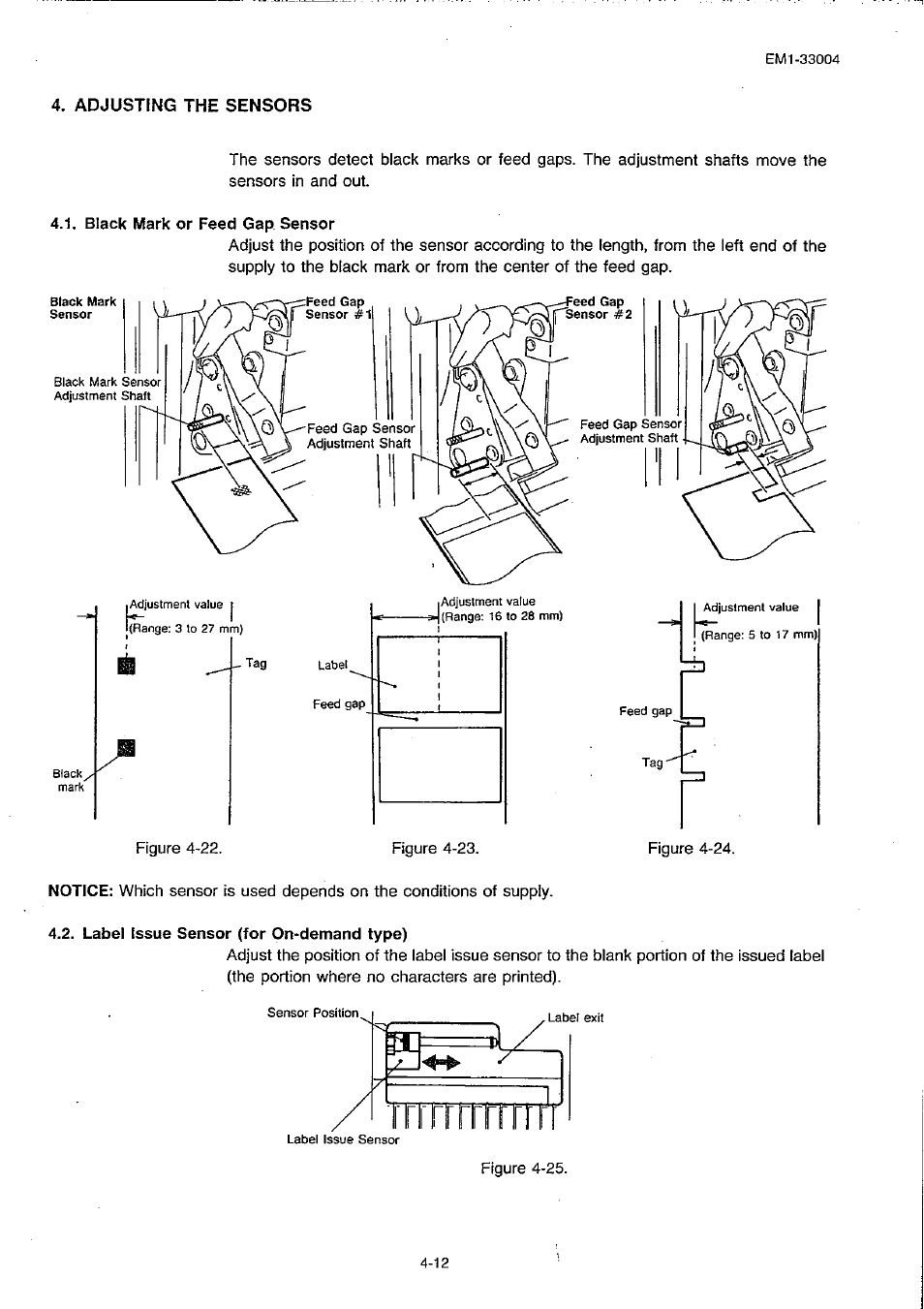 Black mark or feed gap sensor, Label issue sensor (for on-demand type), Black mark or feed gap sensor -12 | Toshiba TEC B-30 Series User Manual | Page 41 / 49