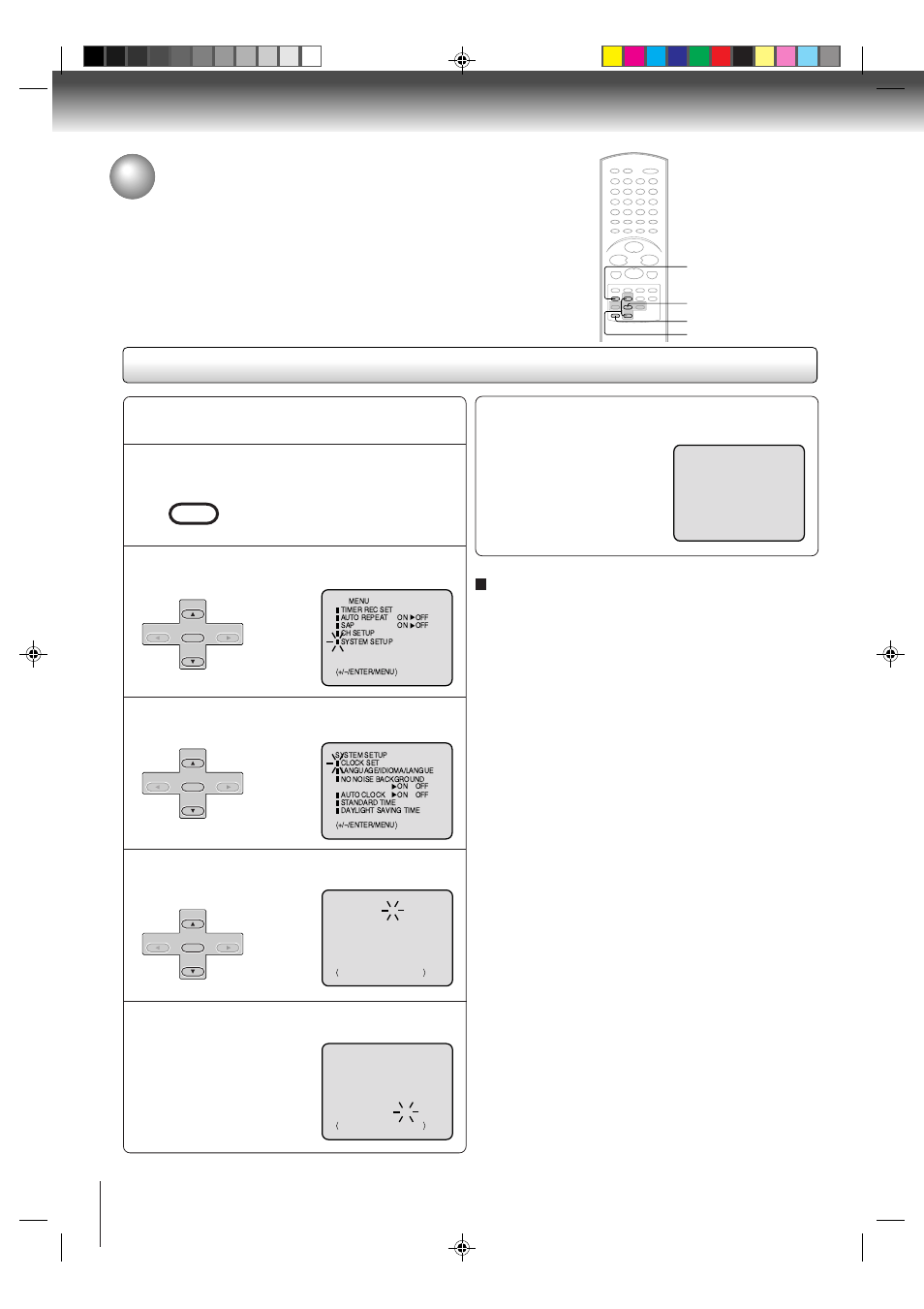 Clock setting (continued), Manual clock setting | Toshiba SD-V291 User Manual | Page 26 / 72