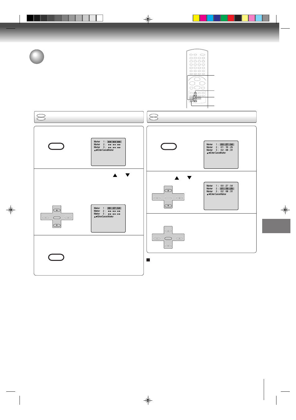 Marking desired scenes, Marking the scenes returning to the scenes | Toshiba SD-V291 User Manual | Page 51 / 72