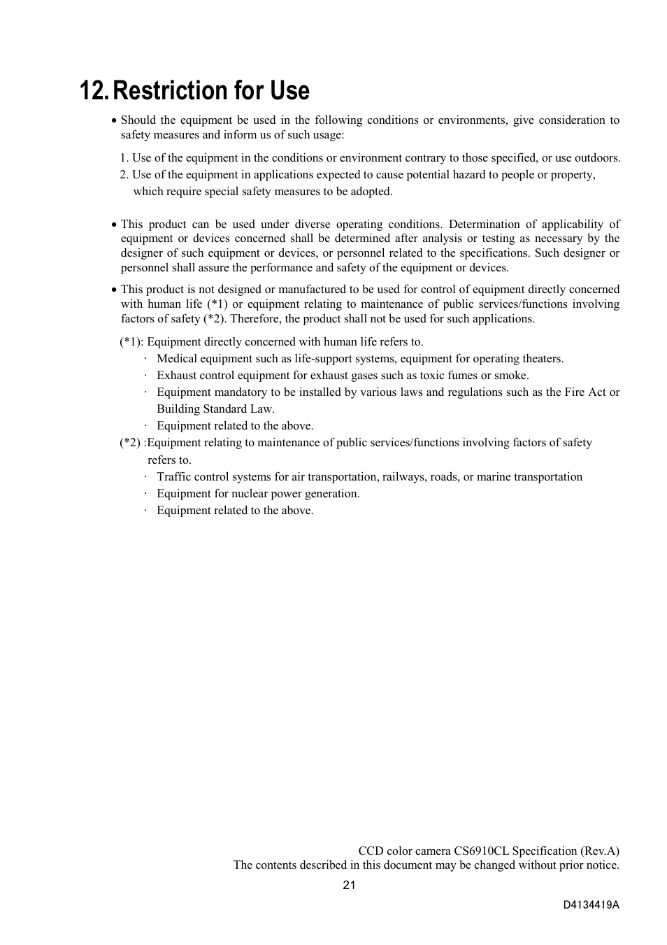 Restriction for use | Toshiba CS6910CL User Manual | Page 23 / 24