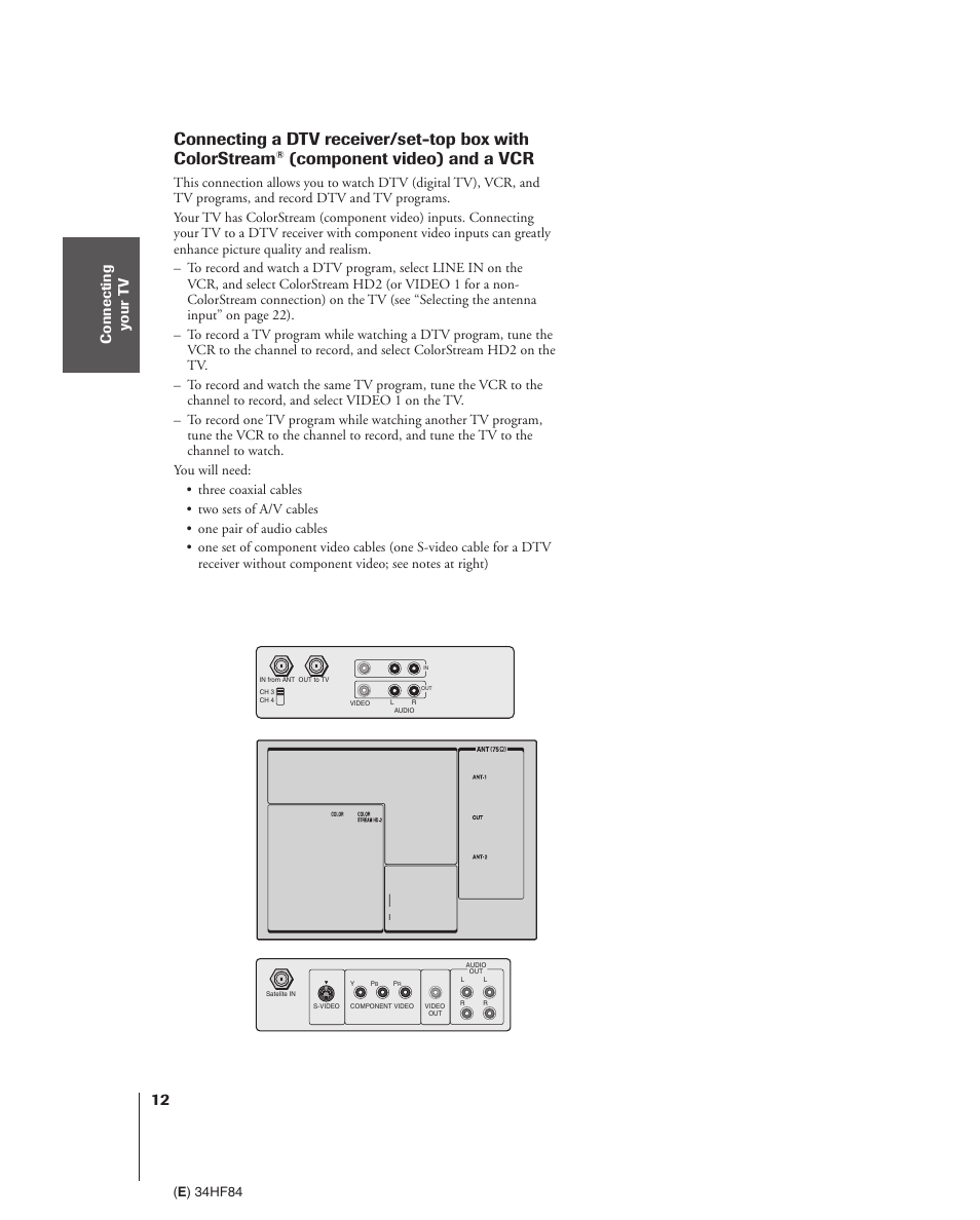 Component video) and a vcr | Toshiba 34HF84 User Manual | Page 12 / 60