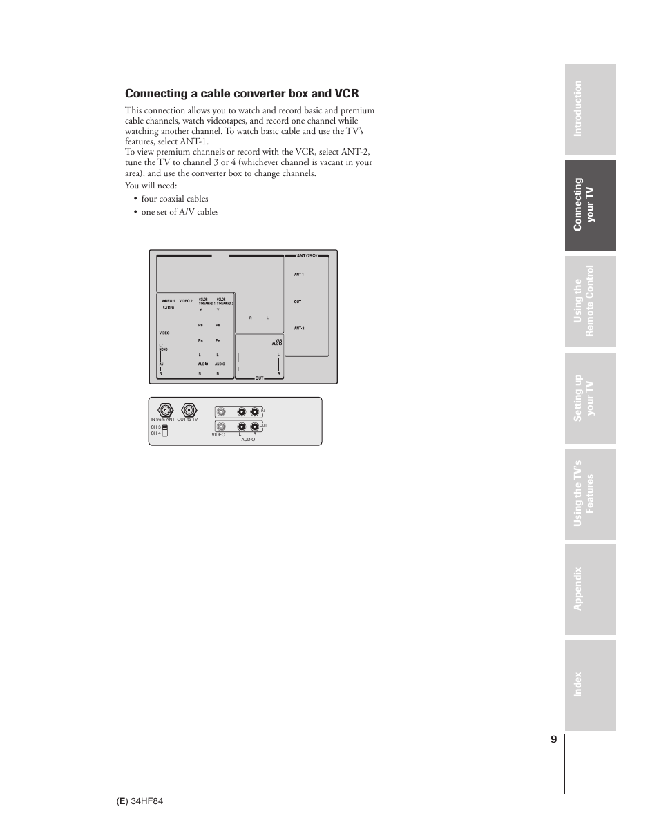 Connecting a cable converter box and vcr | Toshiba 34HF84 User Manual | Page 9 / 60