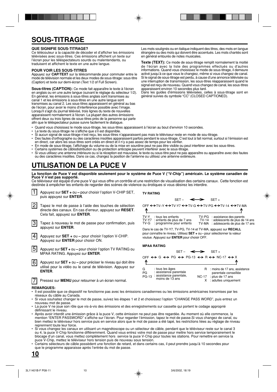 Utilisation de la puce v, Sous-titrage | Toshiba 13A22 User Manual | Page 26 / 48