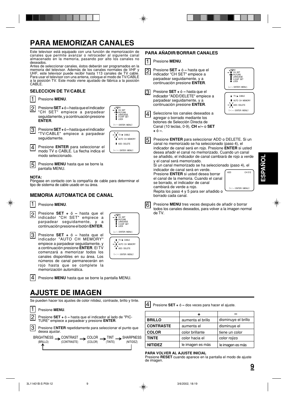 Ajuste de imagen, Esp a ñ ol | Toshiba 13A22 User Manual | Page 41 / 48