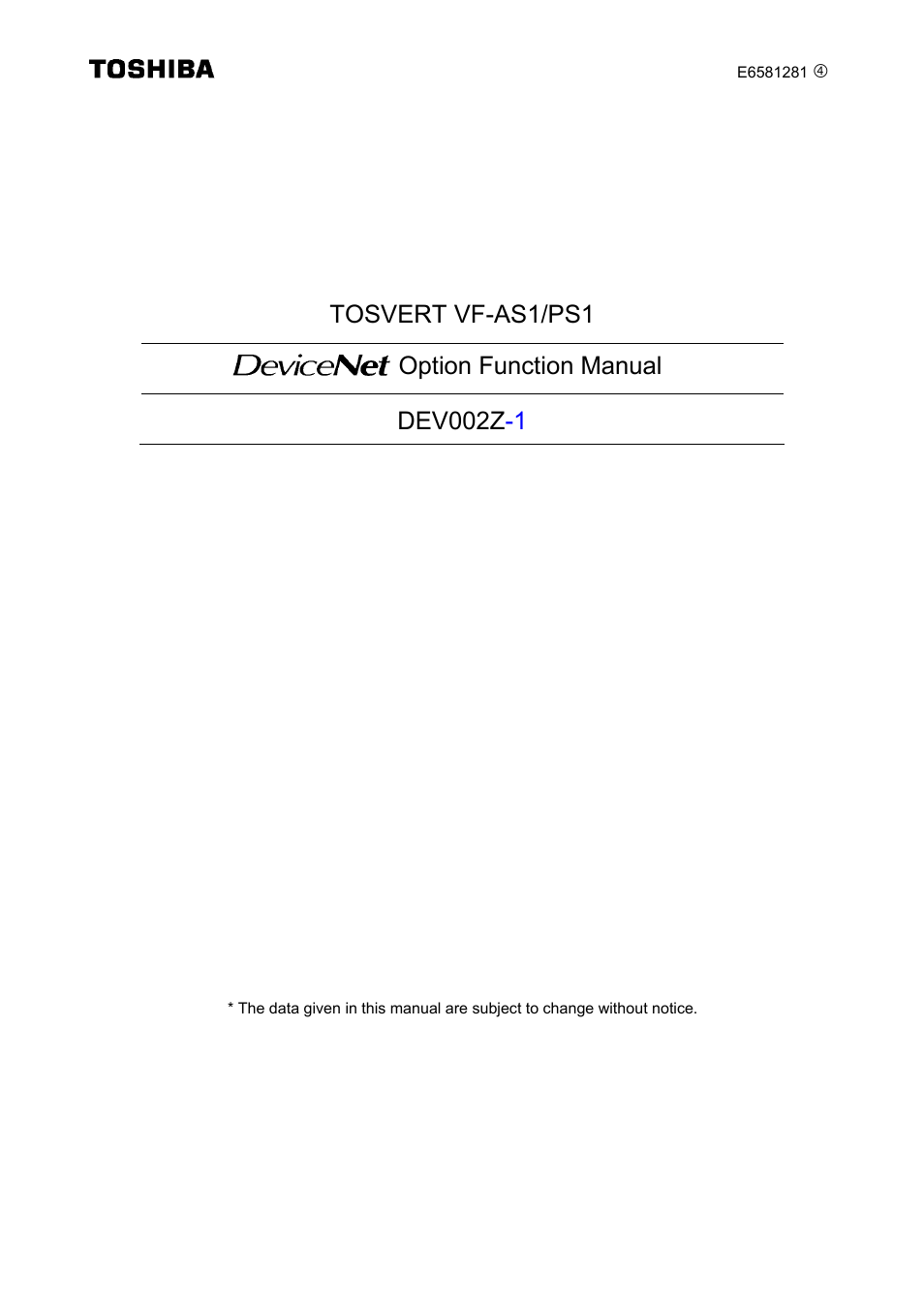 Toshiba DeviceNet Option DEV002Z-1 User Manual | 37 pages