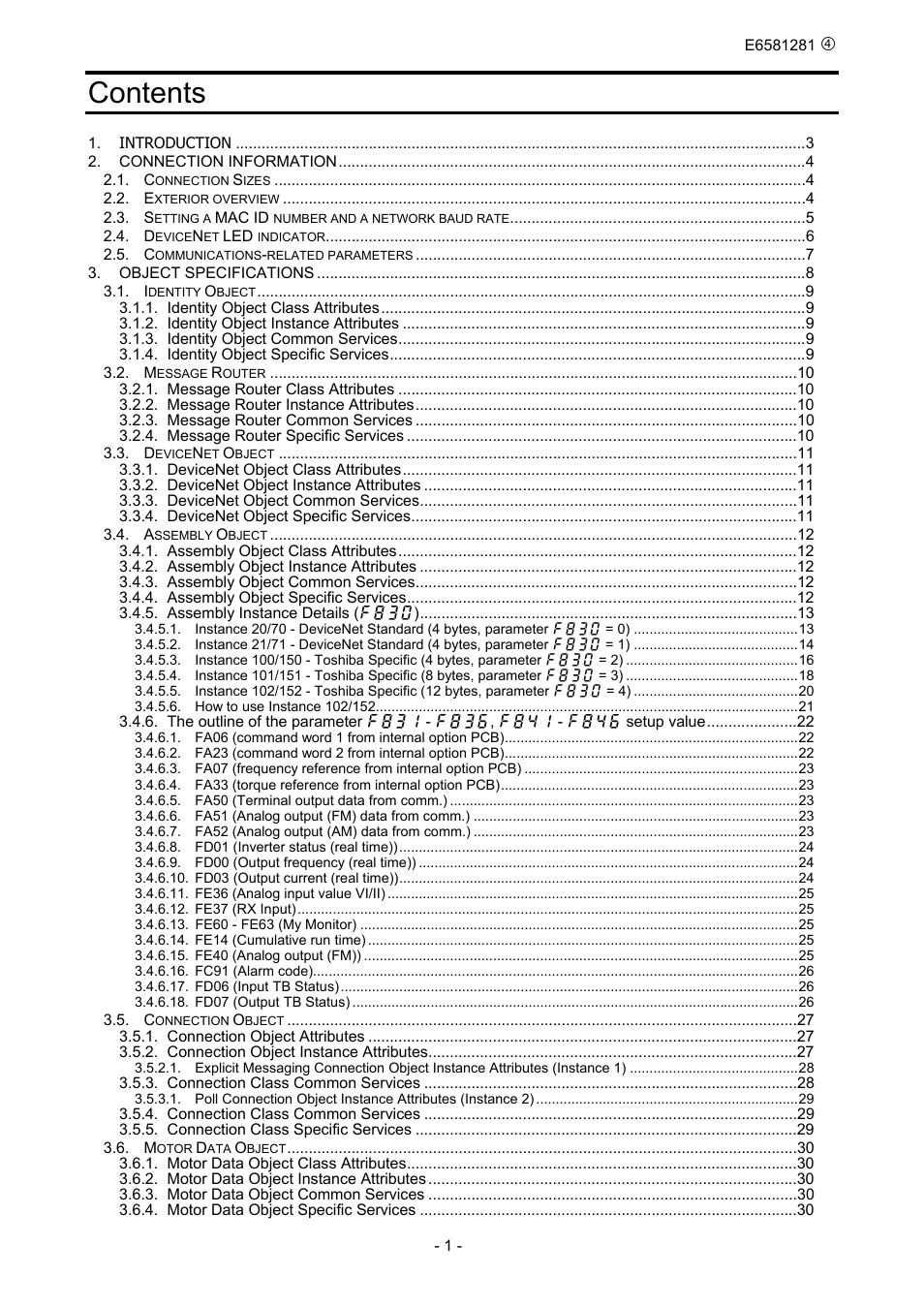 Toshiba DeviceNet Option DEV002Z-1 User Manual | Page 2 / 37
